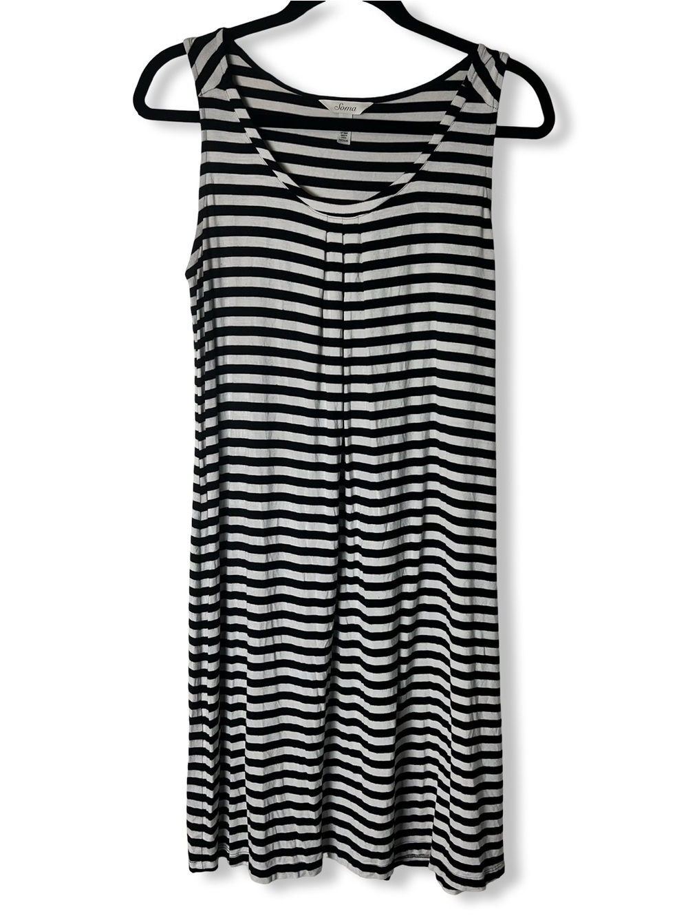 Soma Black White Striped Swing Tank Dress Sleeveless‎ Casual Comfy Sz. M
